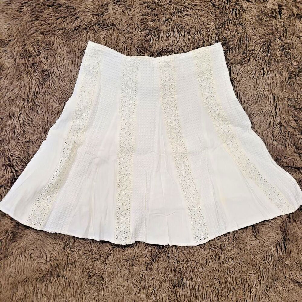 Linen Blend Cream Eyelet Sz Large A-line Lagenlook Cottagecore Boho Lined Skirt
